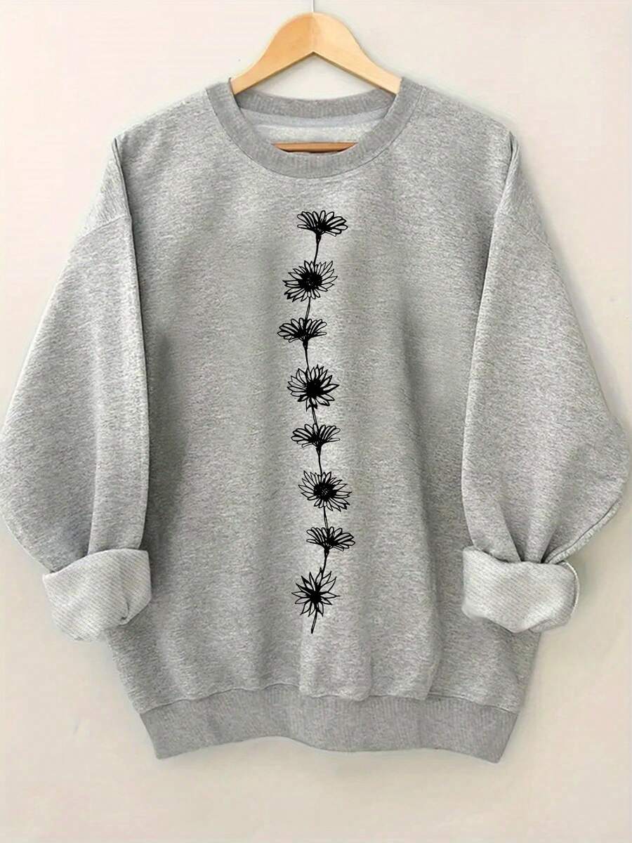 Printed Sweatshirt, Spring And Autumn Round-Neck Casual Sweatshirt, Women's Sweatshirt - Autumn & Winter Couple Style, Unisex Comfortable Long-Sleeve Sweatshirt - Grey - View 1