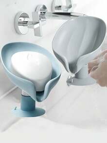 1pc/2pcs Leaf-Shaped PP Material Suction Cup Soap Dish. Leaf-Shaped Soap Dish With Drainage Hole. Suction Cup Soap Dish, Leaf-Shaped Soap Holder, Drainage Soap Rack, Bathroom Accessories, Suction Cup Soap Dish, Bathroom Soap Holder - Multicolor - View 7