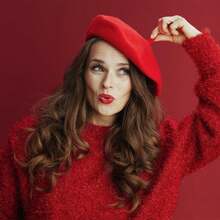Beret, French Beanie, Outdoor, Winter, Fashion Lady Hat - Đỏ - Xem 6