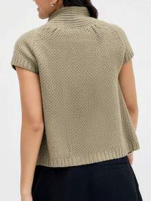 Womens Spring Summer Short Sleeve Cardigan Sweaters  Crew Neck Button Down Ribbed Knit Outwear Y2k Clothes - Verde - Ver 5