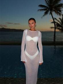 Women 2-Piece Bikini Swimsuits Solid Colors Ruched Bra And Elastic Thong Sets For Summer Beachwear Bathing Suit - 白色 - 查看 2