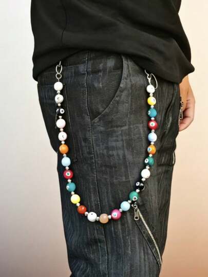1pc Colorful Billiard Ball Chain Belt, Unisex Punk Millennium Hip Hop Waist Chain, Luxury Accessory Suitable For Casual, Music Festivals, Parties