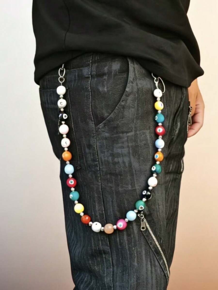 1pc Colorful Billiard Ball Chain Belt, Unisex Punk Millennium Hip Hop Waist Chain, Luxury Accessory Suitable For Casual, Music Festivals, Parties - Dice Pants Chain - View 1