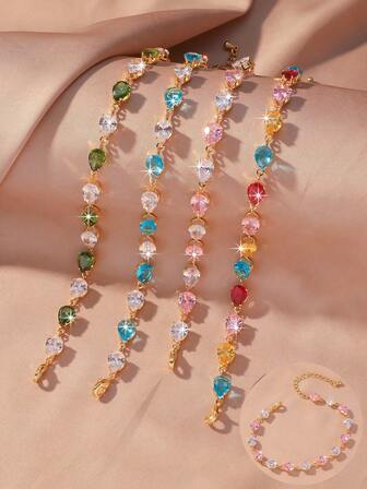 1 pieza Pulsera de cristal de gota de color, versátil para citas, compras, uso casual, ir y venir, joyería dulce, de moda y delicada