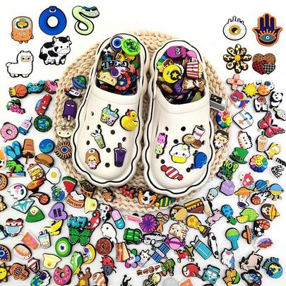 Set de 10-20-30-50-100 piezas caliente de dijes de zapato serie rosa mezclados al azar, aptos para pulseras, bolsos y accesorios - Material de PVC, regalo ideal para cumpleaños, Navidad, Día de San Valentín