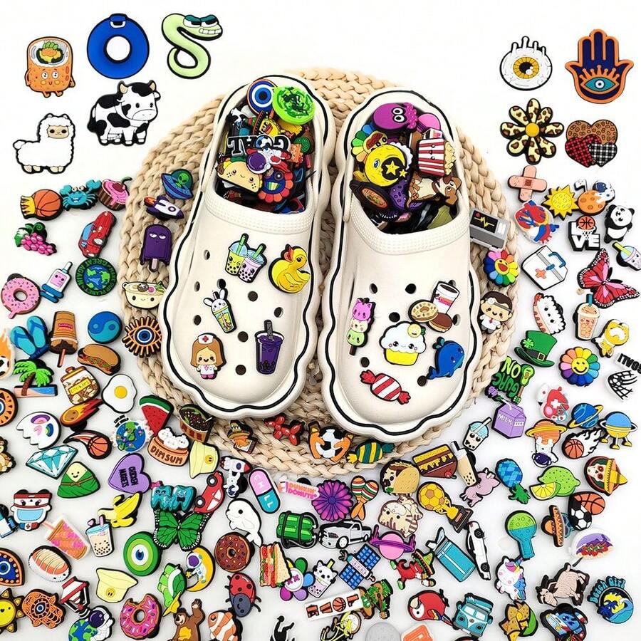 10-20-30-50-100pcs/Set Hot Selling Random Mixed Pink Series DIY Shoe Charms, Suitable For Bracelets, Bags And Accessories - PVC Material, Ideal Gift For Birthday, Christmas, Valentine's Day - Multicolor - View 1