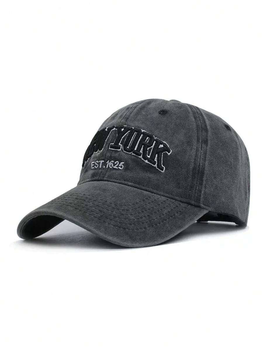 2pcs Unisex Embroidered "NEW YORK" Washed Baseball Cap, Adjustable Outdoor Casual Snapback Hat, Versatile Style - Black+Gray - View 1