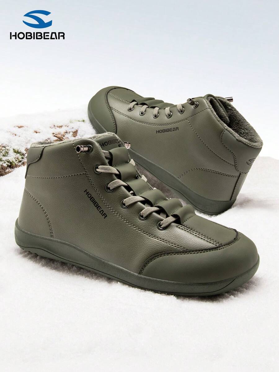 HOBIBEAR 1双女士冬季雪地靴，优雅高帮靴，女士赤足鞋，踝靴；1双男士运动鞋，宽筒中筒步行鞋，橡胶防滑防水设计，登山靴 - 墨綠色 - 查看 1