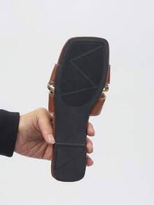 女士套脚鞋 35-43码，优雅纯色方头休闲乐福鞋，适合办公室和户外穿着，春秋新品 - 銹棕色PU - 查看 8