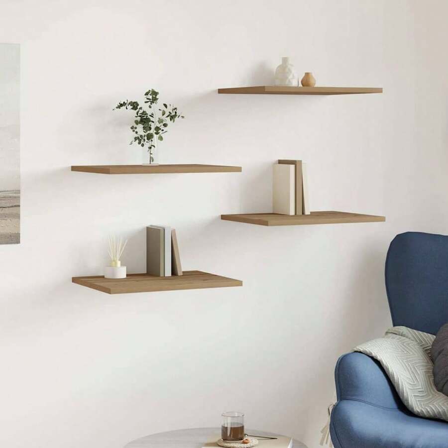 Larryhot Ripiani per Libreria 4 pz Rovere 60x10x1,5 cm Legno Multistrato, Facile da assemblare, dall'estetica elegante e raffinata, pratica per riporre gli oggetti, la scelta ideale per l'organizzazione e la decorazione domestica - Castano - Visualizzare 1