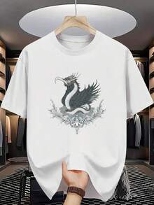 Camiseta de Algodón 100% para Hombre - Manga Corta, Cuello Redondo, Estampado Digital, Cómoda para Todas las Estaciones, Lavable a Máquina, Ideal para Salidas Diarias, Cuello Redondo, Diseño Circular, Camiseta Casual de Verano T-shirt Stunning sunset artwork featuring silhouetted palm leaves framing a vibrant orange sky and ocean. Perfect - Blanco - Ver 1