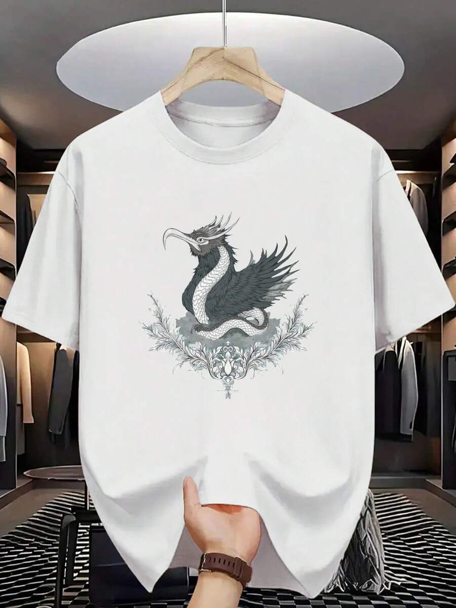 Camiseta de Algodón 100% para Hombre - Manga Corta, Cuello Redondo, Estampado Digital, Cómoda para Todas las Estaciones, Lavable a Máquina, Ideal para Salidas Diarias, Cuello Redondo, Diseño Circular, Camiseta Casual de Verano T-shirt Stunning sunset artwork featuring silhouetted palm leaves framing a vibrant orange sky and ocean. Perfect - Blanco - Ver 1