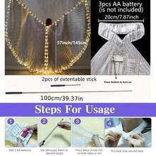 57-Inch Battery Powered LED Belly Dance Wings - 8 Lighting Modes, Suitable For Valentine's Day Party, Mother's Day Gift, Halloween Costume, Stage Performance (Requires 3 AA Batteries, Not Included) - Wing-shaped Split Style - View 10