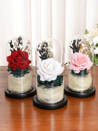 1pc Fabric Flower Glass Cover Rose Artificial Flower Valentine's Day Gift New Year Gift Wedding Anniversary Wedding Decoration Flower Props