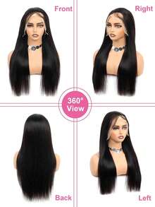 30英寸 13x4 蕾丝前假发，真人发，200密度，直发，预先拔毛，无胶真人发，13x4 前额真人发假发，女士款 - Natural Black - 查看 5