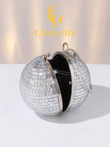 Glintelle Women's Fashion Crystal Glitter Ball-Shaped Evening Clutch, Luxurious Sparkling Formal Party Bag With Rhinestone Circular Handle, Metal Chain Shoulder Strap, Suitable For Weddings, Parties, Galas, Women's Gifts, Formal Attire - Silver - View 11