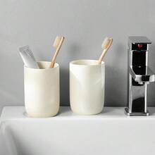 Toothbrush Holder For Bathrooms - 1 Cup Ceramic Toothbrush Toothpaste Holder, Beige Bathroom Tumbler Cup Reusable Toothbrush Mouthwash Cup, Bathroom Counter Organizer,1pcs,Beige - 米色 - 查看 7