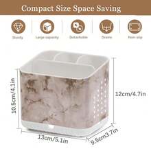 Toothbrush Holders For Bathrooms,  Electric Toothbrush And Toothpaste Holder, Toothbrush Caddy Organizer, 4 Slots Tooth Brushing Stand For Bathroom Organizer Countertop (White Marble),WhiteMarbleGrain - 白色大理石紋理 - 查看 7