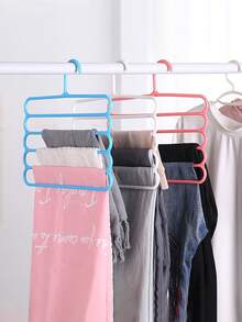 1pc Multi-Functional 5-Tier Plastic Pant Hanger (Green/Blue/White/Pink), Non-Slip & Space-Saving, Suitable For Thin Pants And Scarves Wardrobe Storage Rack - Multicolor - View 4