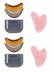 2件套淋巴引流按摩套装 - 玉石刮痧板和塑形刷，适用于面部、下巴、下颌线和身体轮廓塑形