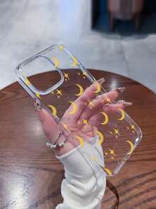 1个黄色星月图案透明闪光手机壳，兼容 11、11 Pro、11 Pro Max、12、12 Pro、12 Pro Max、13、13 Pro、13 Pro Max、14、14 Pro、14 Plus、14 Pro Max、15、15 Pro、15 Plus、16、16 Pro、16 Pro Max、16 Plus、17、17 Pro、17 Air、17 Pro Max | 斋月 - 無色 - 查看 3