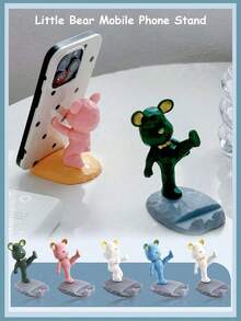 1pc Cartoon Bear Phone Holder Desk Decor Craft, Suitable As Birthday, Children's Day, Easter, Halloween, Christmas Gift, Slouchy Phone Stand Desk Ornament Bear Holder - Multicolor - View 5