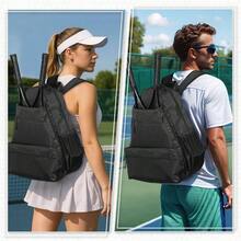 Tennis Backpack For Rackets, Waterproof Tennis Bag With Shoe Compartment, Wet/Dry Pocket, Fence Hook, For Tennis, Pickleball, Badminton - Black - View 7
