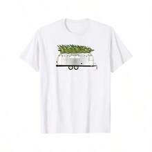 Men'S Vintage Airstream Camper Graphic T-Shirt - 180gsm Heavyweight 100% Retro Road Trip Tee with Peace Love & Joy Design, Christmas Tree & Camper Van Print, Casual Round Neck Shirt for RV Enthusiasts, Camping & Road Trips (Purple) - Blanc - Voir 1