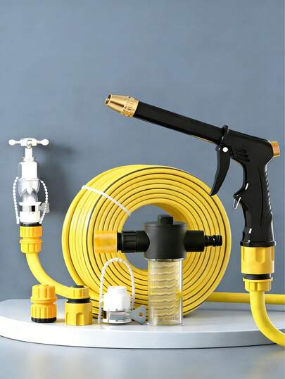 Högtryckstvättpistol för biltvätt, lämplig för motorcykel, hem och trädgård - hållbart metallmunstycke, ABS-pistolhus, justerbara lägen, effektiv rengöring och bevattning.