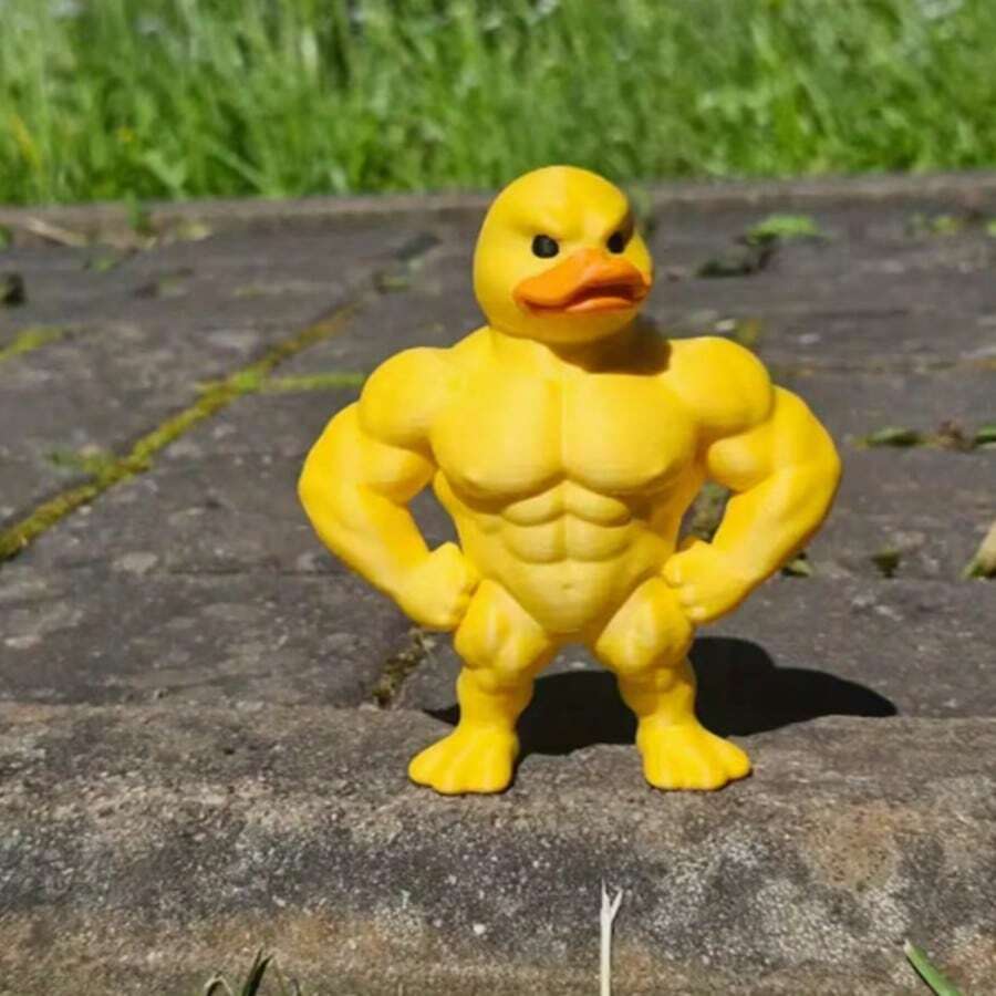 1pc 3D Printed Muscle Duckling Funny Toy, New Creative Duck Decor Desktop Ornament Gift - Multicolor - View 1