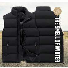 Men's Thermal Vest – Solid Color, High Collar, Front Zipper, And Light Water Repellent - màu đen - Xem 3