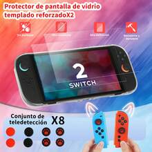 Kit de accesorios para el modelo 2 de NintendoSwitch, incluye estuche de transporte, paquetes de alcohol, paño libre de polvo, pegatinas, llavero, estent, caja de tarjetas, pegamento libre de polvo, bolsa, manga de dedos, manga de control remoto multicolor, protector de Joy-Con, estuche de trasfondo transparente, manga de asa transparente, línea de datos, película templada - Rojo - Ver 6