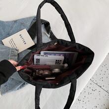 Nueva bolsa de mano grande con bordado para mujer, bolso de hombro que cabe documentos A4 y artículos de uso diario - Negro - Ver 5