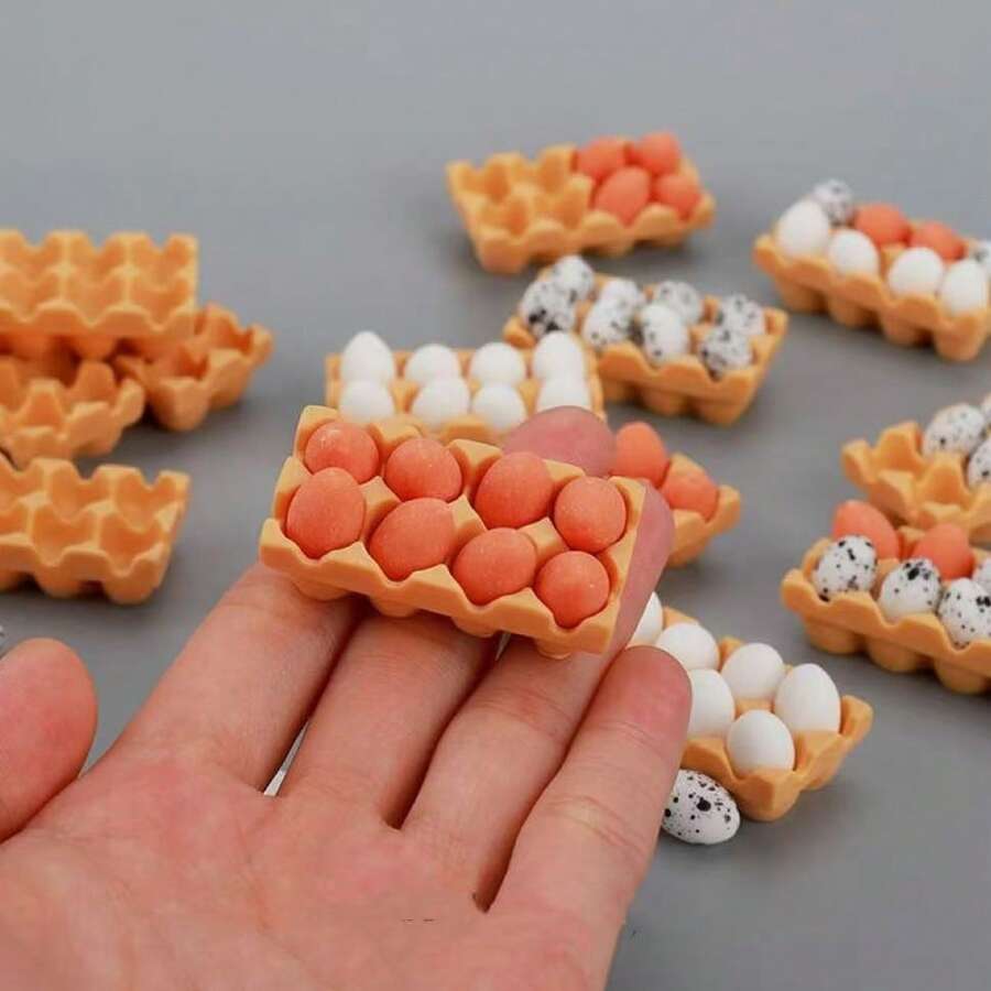Mini Food Toy Dollhouse Egg Carton Box, Includes Spotted Quail Eggs, Miniature Realistic Kitchen Toy Model - Multicolor - View 1