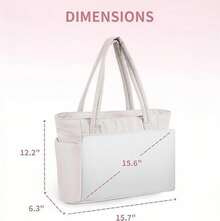 Puffer Tote Bag With Cup Holder & Laptop Compartment & Trolley Sleeve For Travel, Work, Nurse, Women - Beige - View 2
