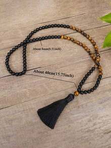 Mala 108 Beads Necklace 8mm Black Onyx Tiger Eye Protection Tassel Long Necklace Bohemian Style Meditation Prayer Rosary Jewelry For Women Men - Multicolor - View 5