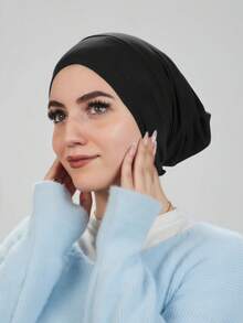 1pc Women's Classic 2-In-1 Turban Headscarf & Non-Slip Hair Clip, Pleated Design, High-Elasticity Jersey Fabric, Moisture-Wicking & Breathable, Suitable For Muslim Daily Life And Gatherings - Multicolor - View 4