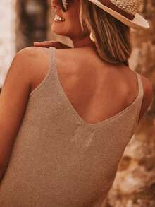 女士修身针织吊带背心，优雅休闲夏季度假约会外出 - 棕色 - 查看 6