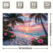 O plajă tropicală cu un fundal luminos de palmieri albaștri și linia de coastă a plajei este foarte potrivită pentru bannere decorative pentru fotografie de interior și exterior și teme de coastă, cu diverse stiluri și dimensiuni din care puteți alege. - Multicolor - Vizualizare 3