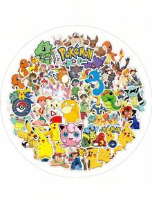 pokemon 50张卡通贴纸，可爱口袋妖怪旋律，DIY手工笔记本电脑装饰贴纸，送给儿童和女孩的礼物 - 黃色 - 查看 2