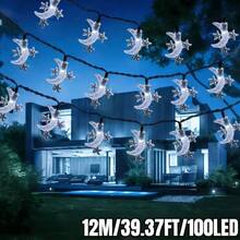 1 Stück Outdoor Solar betriebene Stern & Mond Lichterkette - 5m/7m/17m, 8 Beleuchtungsmodi, 20/50/100 LED Perlen, IP65 wasserdicht, Outdoor Feiertags Dekorative Beleuchtung, Mubarak Fairy Lights, geeignet für Garten, Hof, Pavillon, Terrasse, Veranda, Camping, Hochzeit, Party, Geburtstag, Eid Dekoration (Warmweiß/Weiß/Farbig) - Taubenblau - Übersicht 13