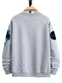 CAROLINA PANTHERS Font Multi Print 250g High Quality Men S Crewneck Sweatshirt American Retro Outdoor Long Sleeve Sports Top Casual Daily Wear For Spring, Autumn Winter  Clothing Gift For Friends Family On Holidays - 灰色 - 查看 2