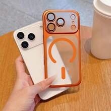 奢华哑光半透明磁吸手机壳，兼容 17 Pro Max、17 Pro、17 Air、17 Pro Max、16 Pro Max、16 Plus、15、14、13 Pro Max、12、11，支持磁吸无线充电，防震后盖 - 橘色 - 查看 2