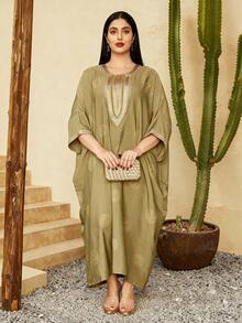 Áo Abaya truyền thống thêu tay thanh lịch kiểu mới năm 2026 dành cho tháng Ramadan, với tay áo cánh dơi, thời trang và duyên dáng. - màu xanh lá - Xem 6