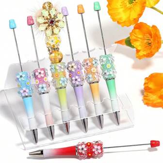 6 pezzi Set di penne decorative con fiori 3D a gradiente pastello e brillantini | Dolce e romantico regalo di cancelleria fatta a mano per San Valentino