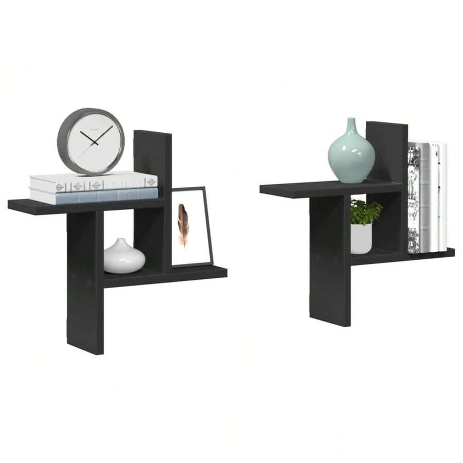 Larryhot Estantes de pared 2 uds madera ingeniería negro 38x12x38 cm, Fácil de montar, elegante y hermoso, y conveniente para almacenar artículos, es una opción ideal para el almacenamiento y la decoración del hogar. - Negro - Ver 1