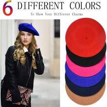 Beret, French Beanie, Outdoor, Winter, Fashion Lady Hat - Black, Camel, Big Red, Royal Blue, Navy Blue, Rose Red - View 6