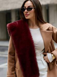 1pc Women's Faux Fur Scarf Shawl, Fashionable Versatile Warm Scarf Shawl, Suitable For Daily Wear, Autumn/Winter - Burgundy - View 3