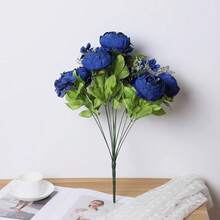 Duovlo Artificial Peony Silk Flowers Fake Flowers Vintage Wedding Home Decoration,Pack Of 1 (Navy),20.87*3.5,Navy - Navy - 查看 4