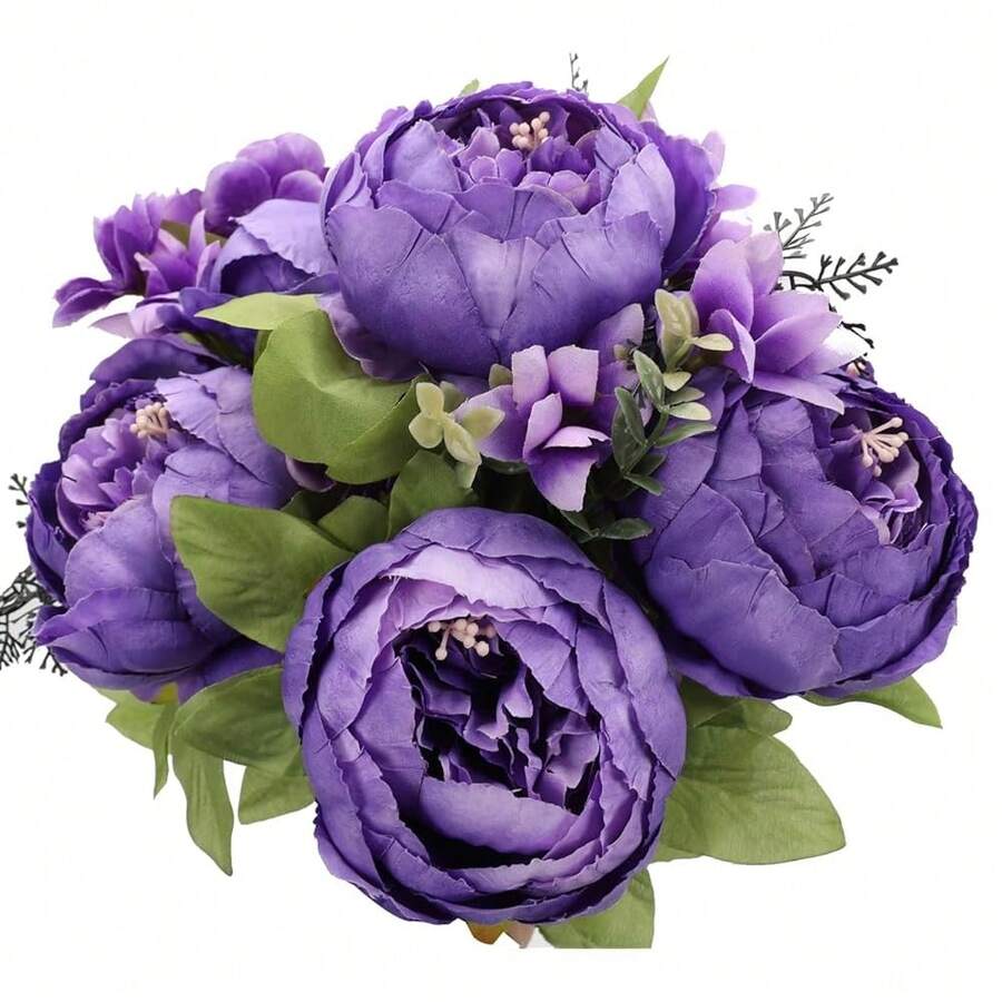 Duovlo Artificial Peony Silk Flowers Fake Flowers Vintage Wedding Home Decoration,Pack Of 1 (Medium Purple),20.87*3.5,MediumPurple - 中紫色 - 查看 1